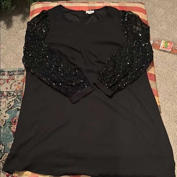 Black Dress with Sequin Sleeves - Picture 1 of 5